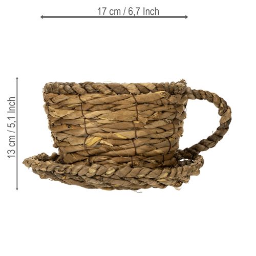 Artikel Pflanztasse mit Unterteller Kleiner Pflanzkorb aus Stroh Ø17cm H13cm
