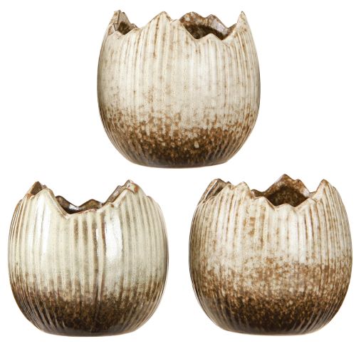 Artikel Pflanztopf Keramik Ei Zerbrochen Creme Braun Ø9,5cm 3 St
