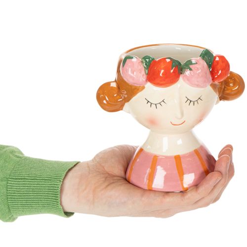 Artikel Gesicht Blumentopf Mädchen mit Erdbeeren schlafend Dekoration Wohnzimmer Frühling 13cm