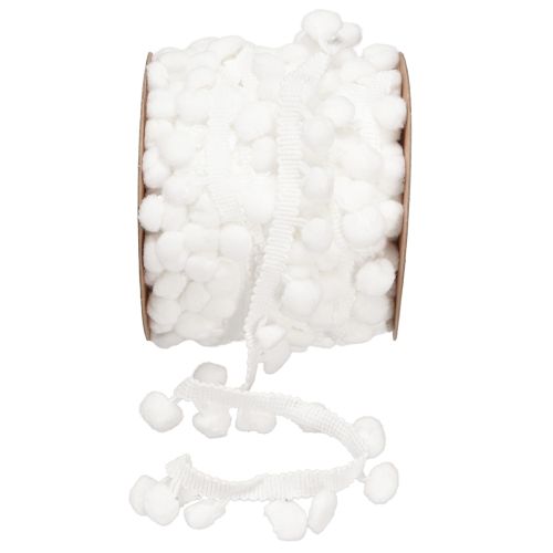 Pom Pom Band Weiß Dekoband mit Pompoms 20mm 15m