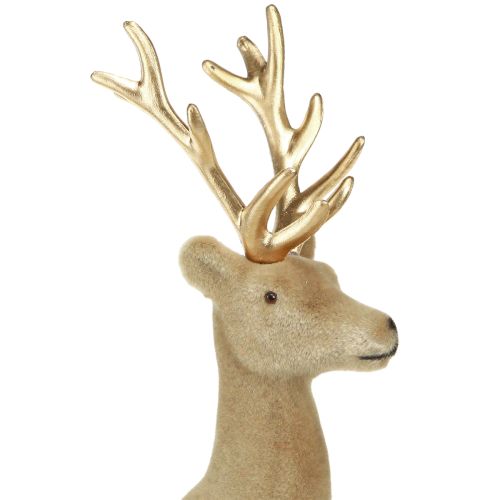 Artikel Reh sitzend Deko Hirsch beflockt Hellbraun 15×6×15,5cm 3St