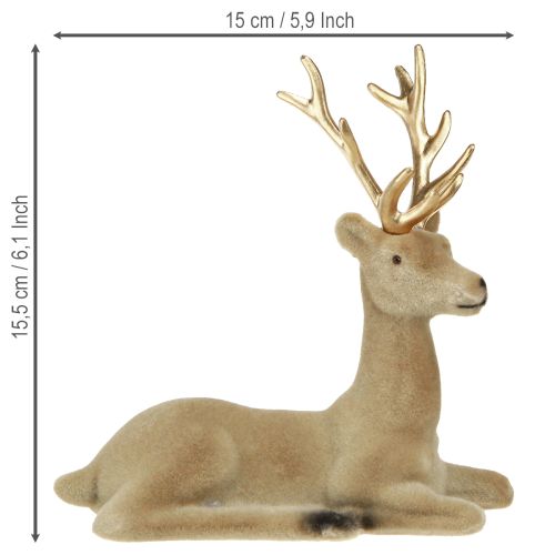 Artikel Reh sitzend Deko Hirsch beflockt Hellbraun 15×6×15,5cm 3St