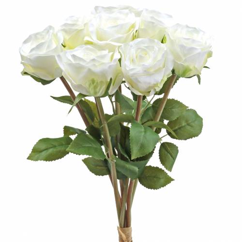 Artikel Deko-Rose Seidenblumen im Bund Creme 36cm 8 St