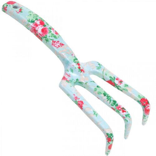 Handrechen Metall mit Rosenmotiv, Mini-Harke Garten 23cm