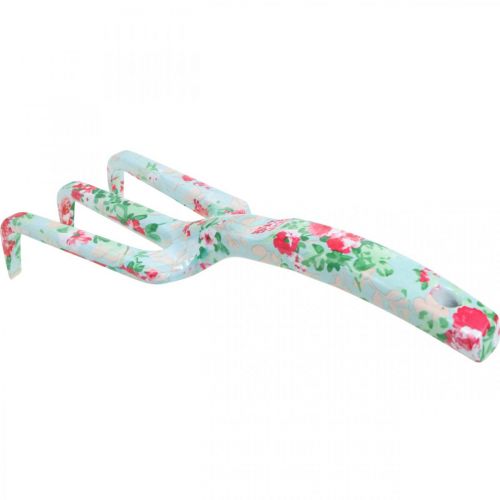 Artikel Handrechen Metall mit Rosenmotiv, Mini-Harke Garten 23cm