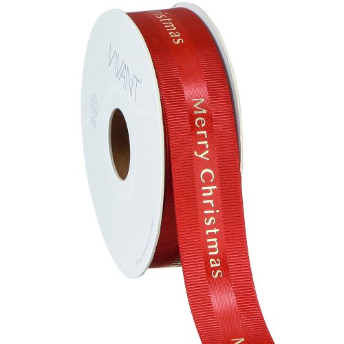 Rotes Weihnachtsband mit goldener 'Merry Christmas' Beschriftung Breite 25mm Länge 20m