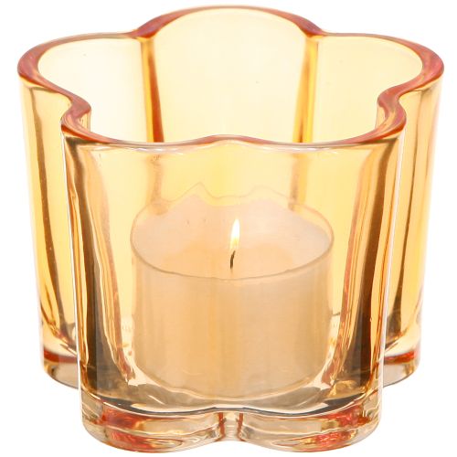 Artikel Schale Glas Teelichthalter Blume Orange Ø7,5cm H6cm 6St