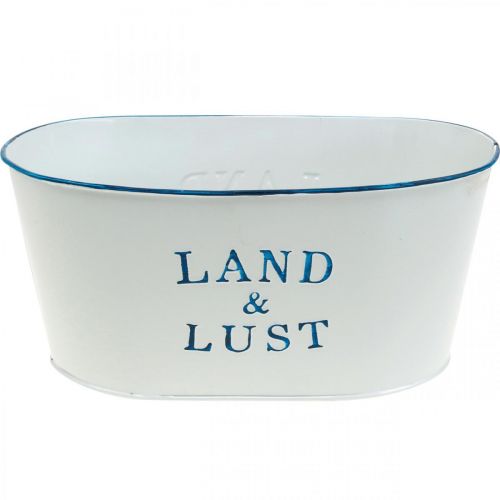 Floristik24 Blumenschale oval Pflanztopf Metall Weiß, Blau 26×17×12cm