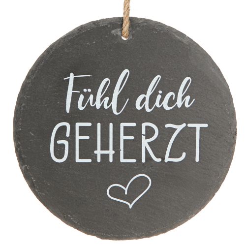 Artikel Schieferplatten Deko Rund Hängen Fühl dich geherzt Ø20cm
