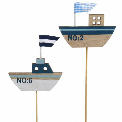 Floristik24 Dekostecker Schiff Holz Weiß Blau Natur 8cm H37cm 24 St