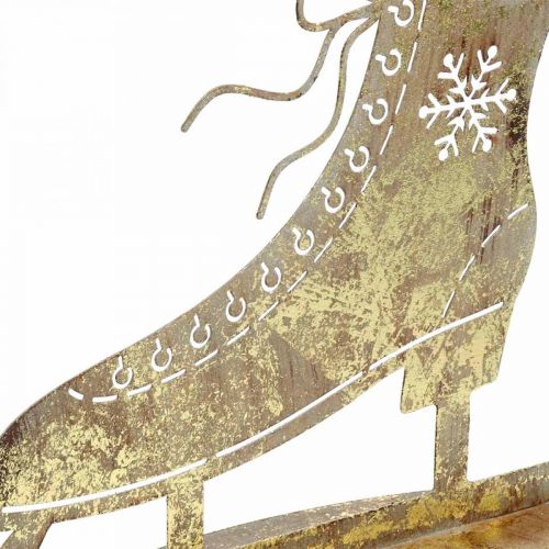 Artikel Schlittschuh aus Metall, Winterdeko, Deko-Eislaufschuh, Weihnachten Golden Antik-Optik H22,5cm