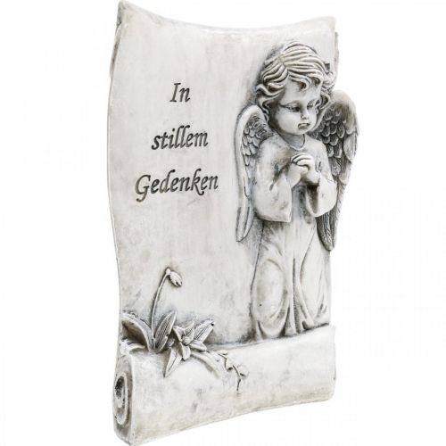 Floristik24 Grabdeko Engel mit Schriftrolle Grau Polyresin 16×20,5cm