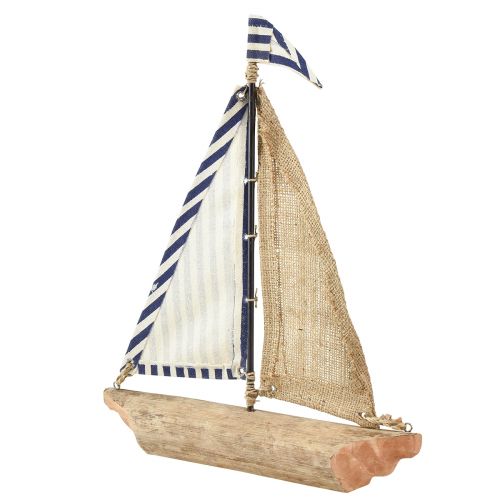 Artikel Segelboot Deko Schiff mit blauweißem Segel und Jute H42cm