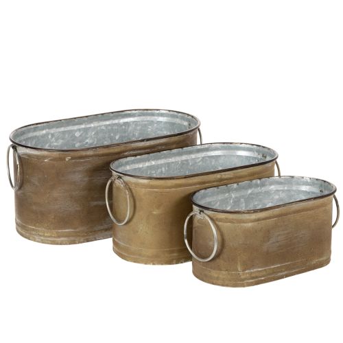 Artikel Set Übertopf Metall Wanne Vintage Retro L22,5cm/27cm/31cm
