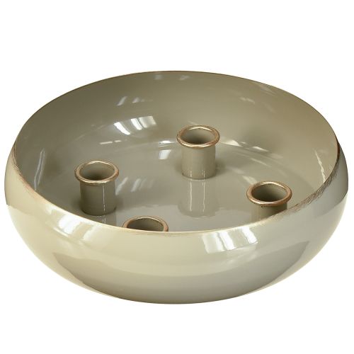 Floristik24 Stabkerzenhalter 4 Kerzen Schale Metall Grau Gold 22,5cm