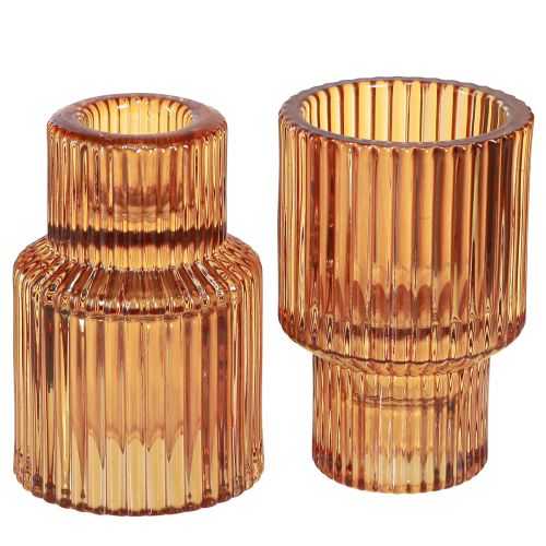 Floristik24 Stabkerzenhalter Glas Orange Teelichthalter H8cm 4 St