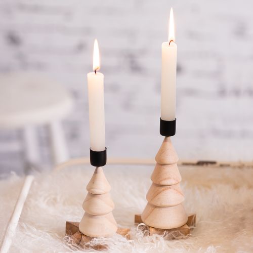 Floristik24 Stabkerzenhalter Tannenbaum Deko Holz Natur H13cm 4 St