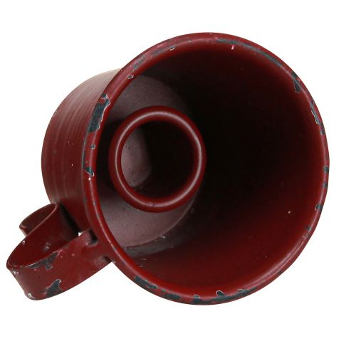 Artikel Stabkerzenhalter Vintage Tasse Metall Weinrot Ø7cm H6cm 2St