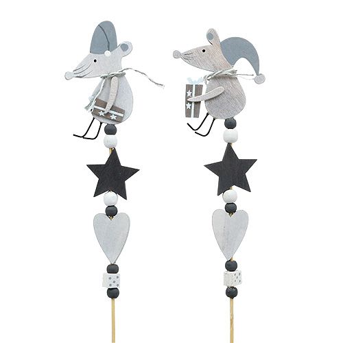 Floristik24 Stecker mit Maus Grau L30cm 8 St