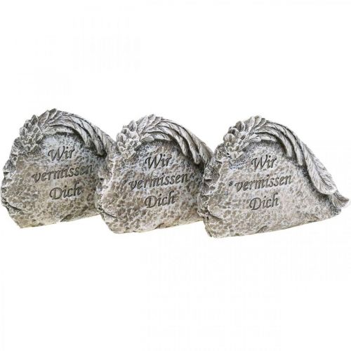 Artikel Grabschmuck Engelsflügel und Spruch Kunststein Grau 13cm 3 St