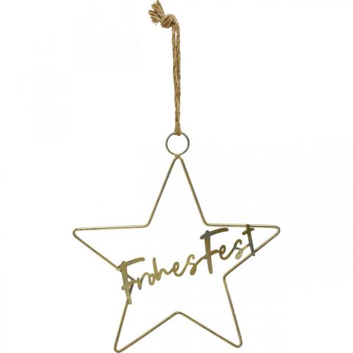 Artikel Stern “Frohes Fest”, Dekoring in Sternform, Metalldeko für Weihnachten Golden, Silbern 32×39,5cm