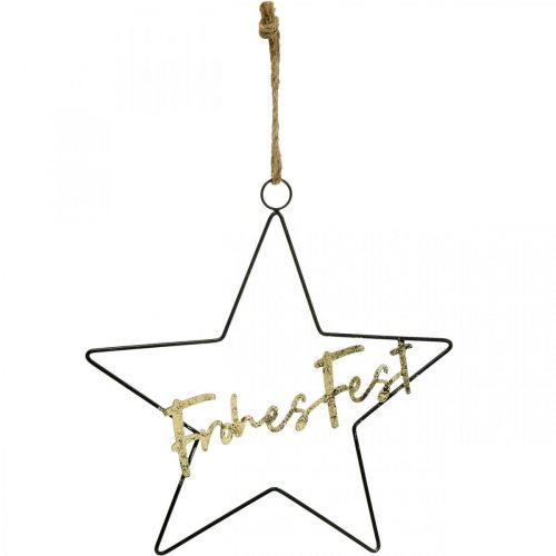 Artikel Sterndeko "Frohes Fest", Metallstern zum Hängen, Dekoring für den Advent Schwarz, Golden 41×39,5cm