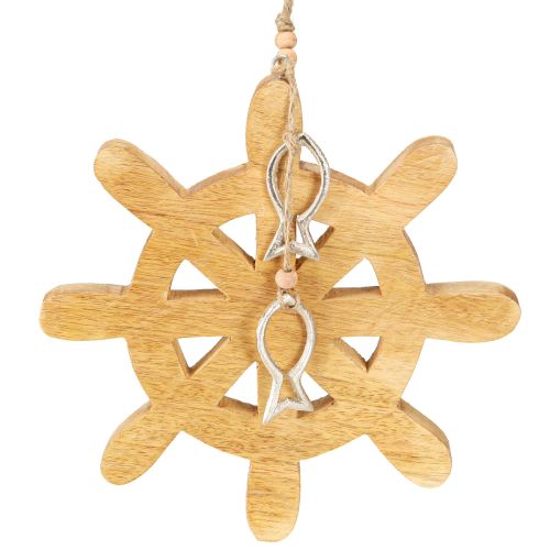 Floristik24 Steuerrad Holz Deko Natur Fische Silber Hängen Ø21,5cm