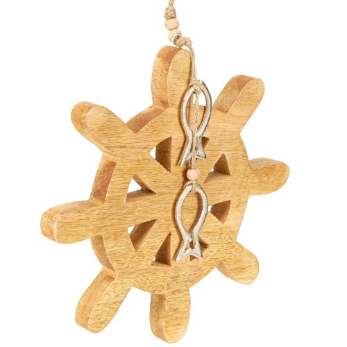 Artikel Steuerrad Holz Deko Natur Fische Silber Hängen Ø21,5cm