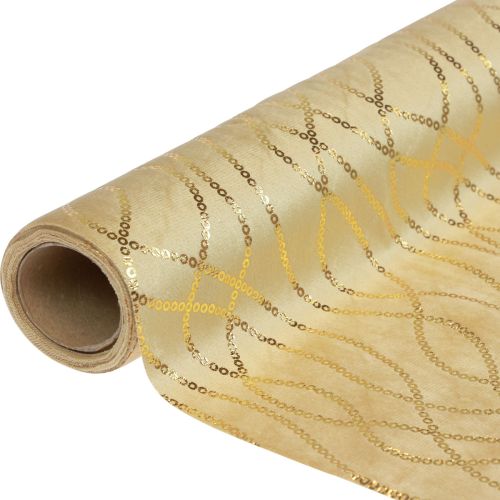 Tischläufer Beige Gold Ketten Tischband Samt 28×270cm