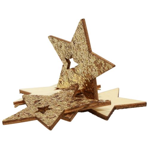Artikel Streudeko Weihnachten Holz Sterne Natur Gold Glitter 5cm 72 St