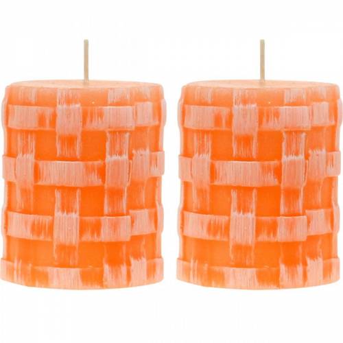 Stumpenkerzen Rustic Orange 80/65 Kerze rustikal Wachskerzen 2St