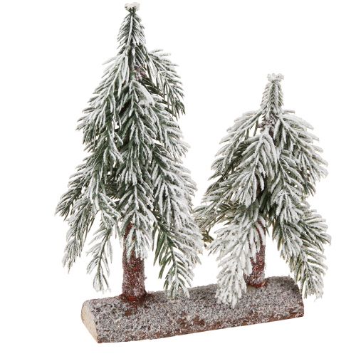 Artikel Tannenbaum Deko Grün Weiß Winter auf Holz Sockel H28cm