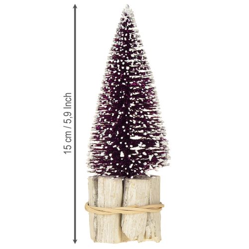 Artikel Deko-Tannenbaum in Lila mit Schneespitze auf rustikalem Holzfuß 15cm 3St.
