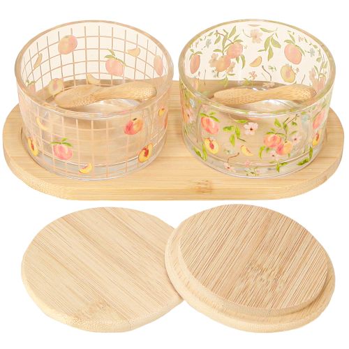 Artikel Tapas Set Pfirsich Marmeladengläser auf Tablett 20×10×6,5cm