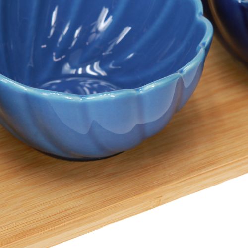 Artikel Tapas Schalen Set auf Bambus Tablett Blau Weiß 40×10cm