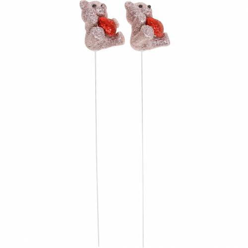 Artikel Dekostecker Bärchen mit Herz, Valentinstag, Blumenstecker Glitter 9 St