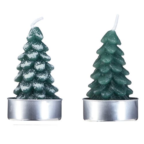 Teelichter Weihnachten Tannenbaum Grün Beschneit 6,5cm 8St