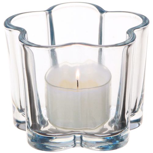 Artikel Teelichthalter Glas Blume Teelichtglas Blau Ø7,5cm H6cm 6St