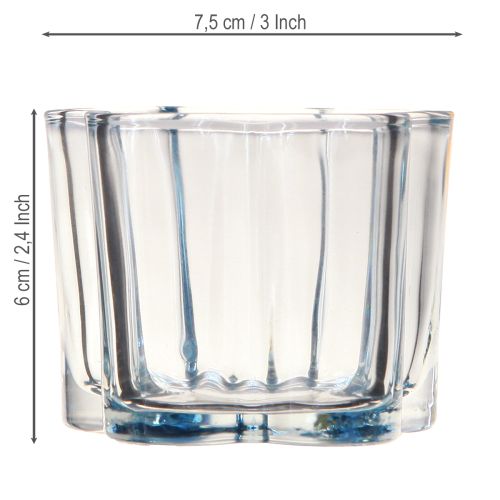 Artikel Teelichthalter Glas Blume Teelichtglas Blau Ø7,5cm H6cm 6St