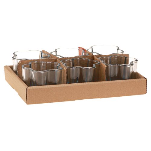 Artikel Teelichthalter Glas Blume Teelichtglas Blau Ø7,5cm H6cm 6St