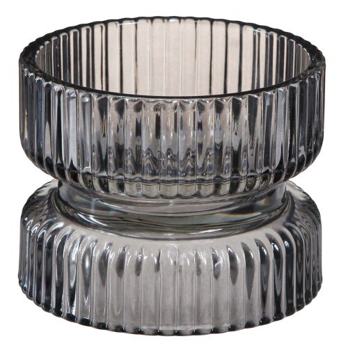Artikel Teelichthalter Glas Deko Geriffelt Grau getönt Ø9cm H7cm 4 St