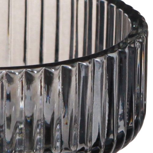 Artikel Teelichthalter Glas Deko Geriffelt Grau getönt Ø9cm H7cm 4 St