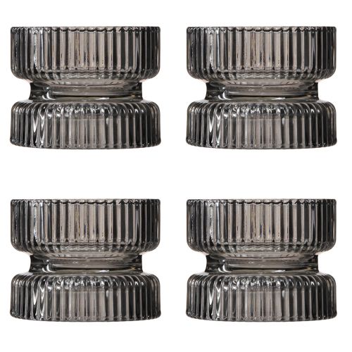 Artikel Teelichthalter Glas Deko Geriffelt Grau getönt Ø9cm H7cm 4 St