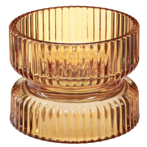 Floristik24 Teelichthalter Glas Geriffelt Deko Orange Ø9cm H7cm 4 St