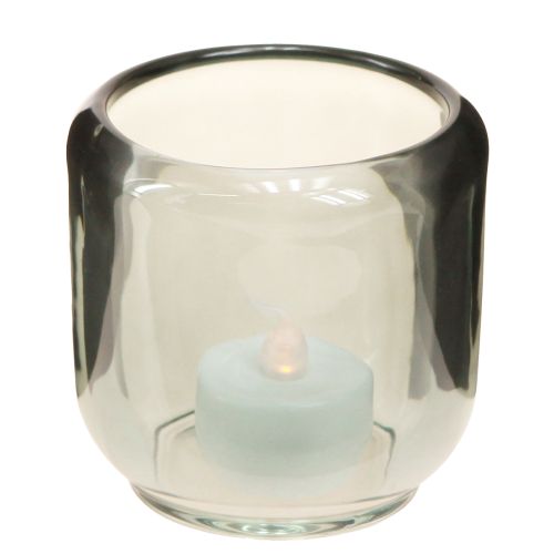 Teelichthalter Glas in Grau Rillen Dekor 8cm 6 St