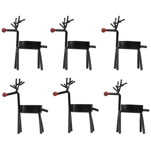 Artikel Teelichthalter Metall Rentier mit roter Nase Schwarz 11,5cm 6St