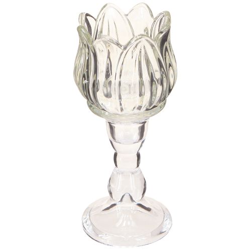Artikel Teelichthalter Tulpe Teelichtglas mit Fuß Klar Ø7cm H16cm 2St