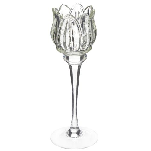 Floristik24 Kerzenhalter Glas Blume für elegantes Tischdeko Event und Hochzeit 22cm