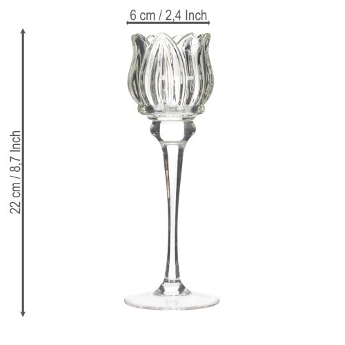 Artikel Kerzenhalter Glas Blume für elegantes Tischdeko Event und Hochzeit 22cm