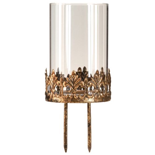 Floristik24 Teelichthalter mit Glas zum Stecken Antik Optik Gold Ø5,5cm 4St